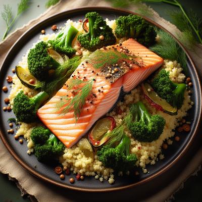 Image of Salmon Fillets with Dill Couscous and Spicy Kale