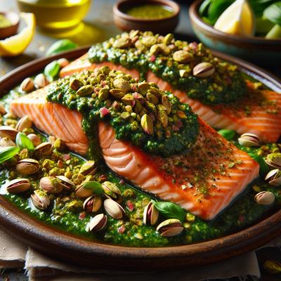 Image of Salmon Fillets with Pesto and Pistachios