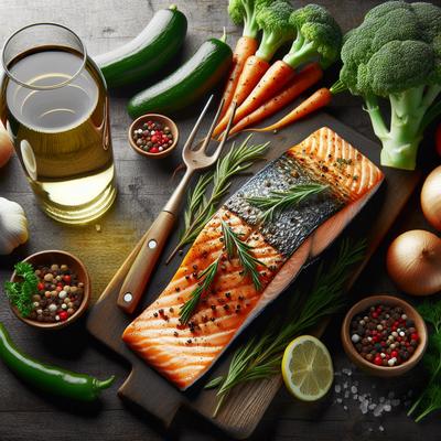 Image of Salmon Grilled in White Wine Marinade with Vegetables