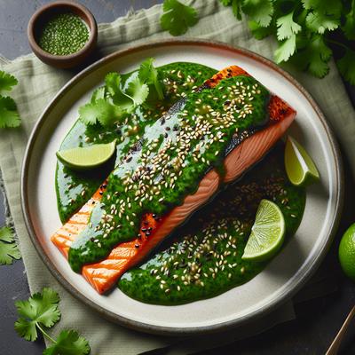 Image of Salmon in Luxurious Green Sesame Pipian Salmon En Pipian Verde