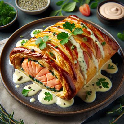 Image of Salmon in Pastry with Herb and Cream Sauce