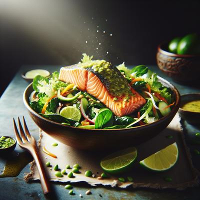 Image of Salmon on Greens with Lime Ginger Dressing