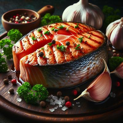Image of Salmon or Tuna Steak with Garlic and Parsley