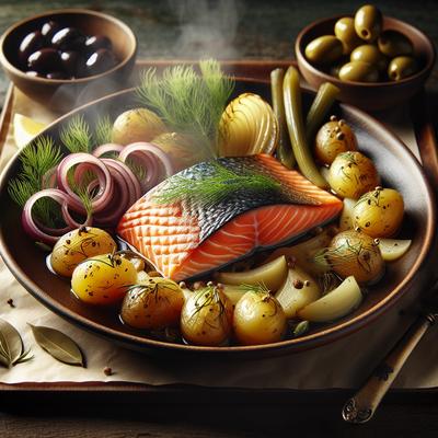 Image of Salmon Papillotes with Fennel Potatoes and Olives