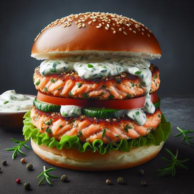 Image of Salmon Patties Burgers with a Yogurt Herb Sauce