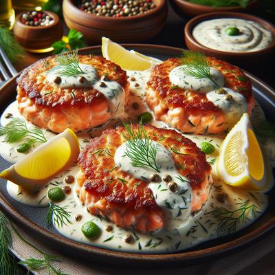 Image of Salmon Patties with White Sauce