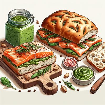 Image of Salmon Pesto Focaccia Sandwiches