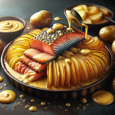 Image of Salmon Potato Bake with a Cheese Mustard Sauce