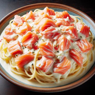 Image of Salmon Spaghetti with White Sauce