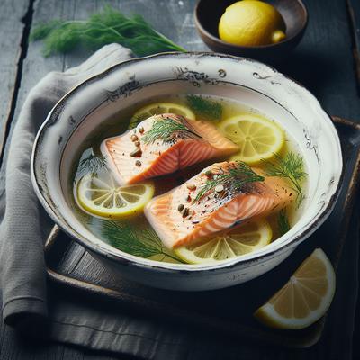 Image of Salmon Steaks Poached in Lemon Broth