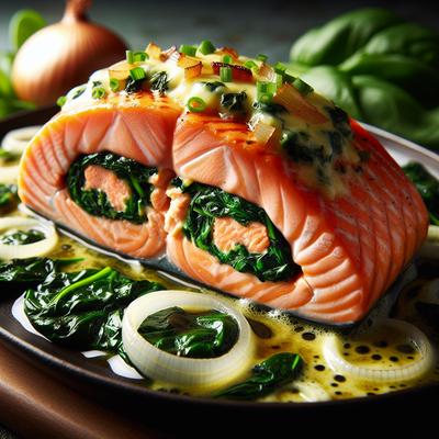 Image of Salmon Stuffed W Spinach Onion Cheese