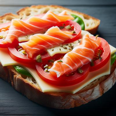 Image of Salmon Tomato Cheese Open Face or Patty Style Sandwiches