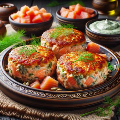 Image of Salmon Tuna Patties with Dill Sauce