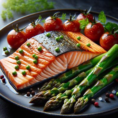 Image of Salmon with Asparagus and Cherry Tomatoes