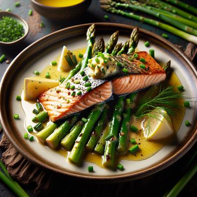Image of Salmon with Asparagus and Chive Butter Sauce