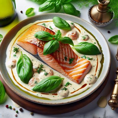 Image of Salmon with Basil Champagne Cream Sauce