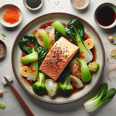 Image of Salmon with Bok Choy Asian Sauce and Salmon Roe