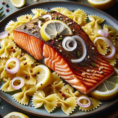Image of Salmon with Bow Tie Pasta Lemon and Onion