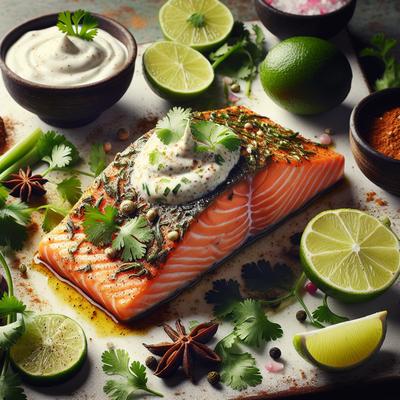 Image of Salmon with Coriander Rub and Lime Cream