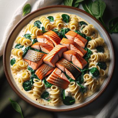 Image of Salmon with Creamy Noodles Spinach