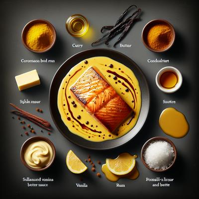 Image of Salmon with Curried Vanilla Rum Butter Sauce