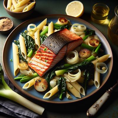 Image of Salmon with Fennel Swiss Chard and Penne