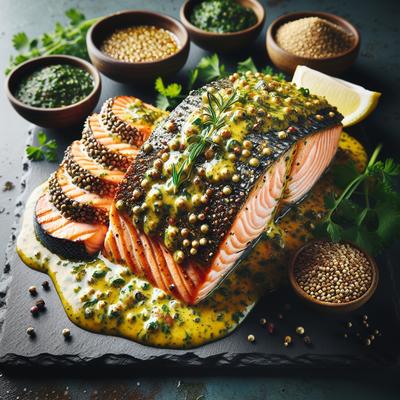 Image of Salmon with Grainy Mustard and Herb Sauce