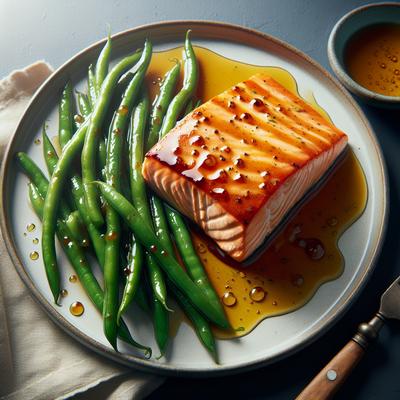 Image of Salmon with Green Beans and Honey Mustard Sauce