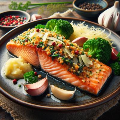 Image of Salmon with Parmesan Garlic and Herb Crust Use Chicken or Pork