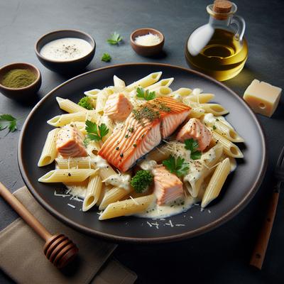 Image of Salmon with Penne Pasta Alfredo