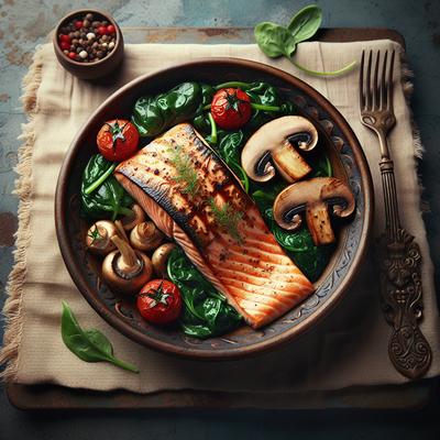Image of Salmon with Spinach Mushroom and Tomato