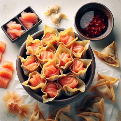 Image of Salmon Won Tons with Ginger Red Vinegar Dipping Sauce