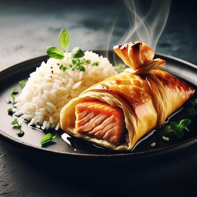 Image of Salmon Wrapped in Pastry with Rice