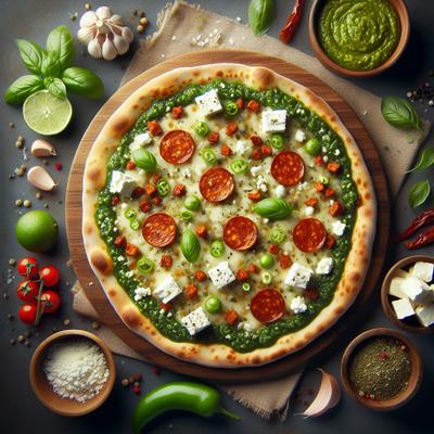 Image of Salsa Verde Pizza with Goat Cheese and Chorizo Rick Bayless