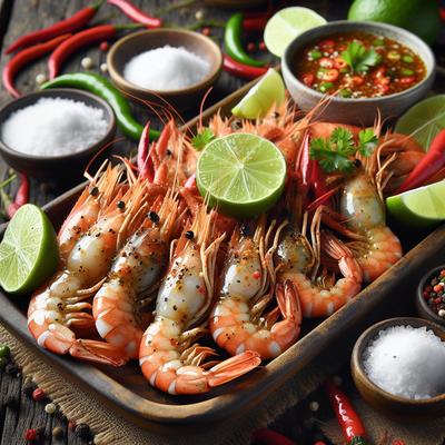 Image of Salt and Pepper Prawns with Lime and Chilli Dipping Sauce