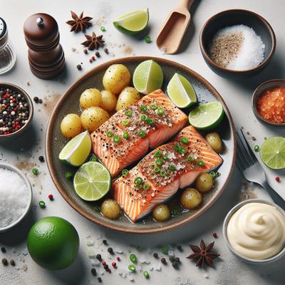 Image of Salt and Pepper Salmon with Lime Mayonnaise with Potatoes