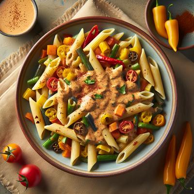 Image of Santa Fe Penne Primavera W Cumin Ancho Chile Cream Sauce