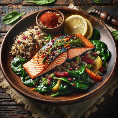 Image of Santa Fe Salmon with Fresh Spinach Wild Rice
