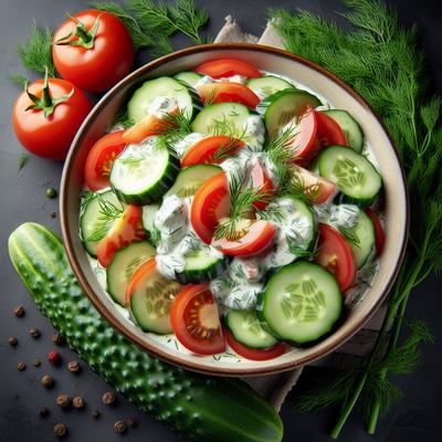 Image of Sarasota's Cucumber Tomato Salad in a Creamy Dill Sauce