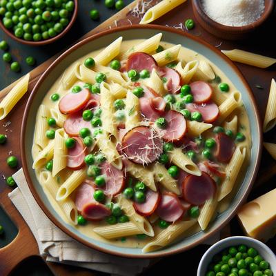Image of Sarasota's Ham Pea Penne in a Fontina Cheese Sauce
