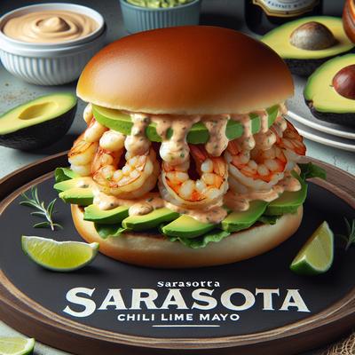 Image of Sarasota's Shrimp Burgers Avocado and a Chili Lime Mayo