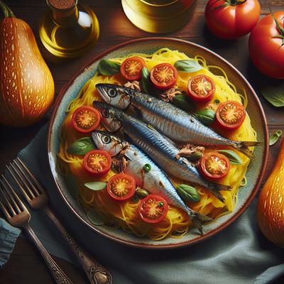 Image of Sardines and Tomatoes Over Spaghetti Squash