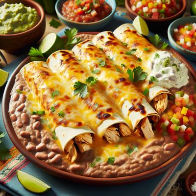 Image of Saturday Night Chicken Cheese and Refried Bean Enchiladas