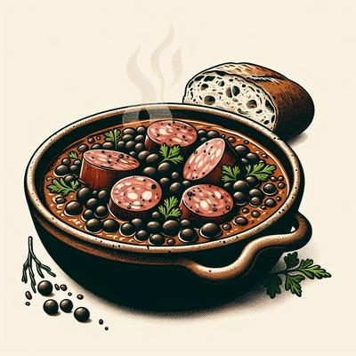 Image of Sausage and Black Lentil Stew