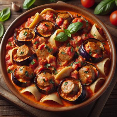 Image of Sausage and Eggplant Stuffed Shells in Tomato Basil Cream Sauce