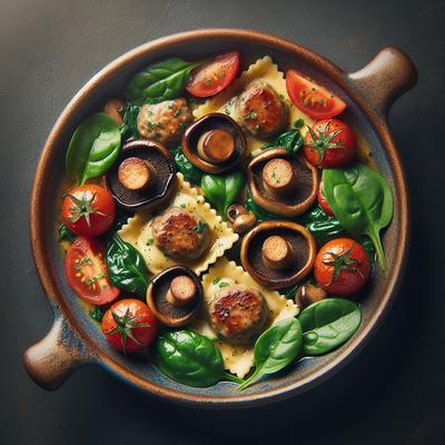 Image of Sausage Ravioli with Sauteed Portabellas Tomatoes Spinach