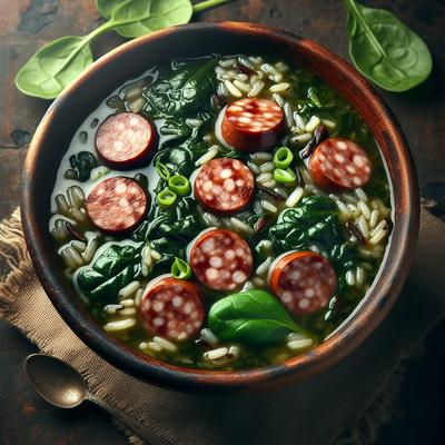 Image of Sausage Soup with Spinach and Wild Rice