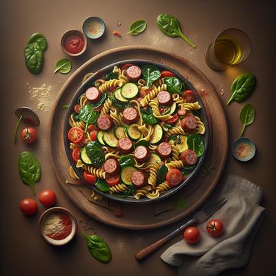 Image of Sausage Zucchini Spinach and Tomato Pasta