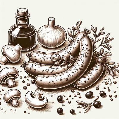 Image of Sausages with Oregano Mushrooms and Olives