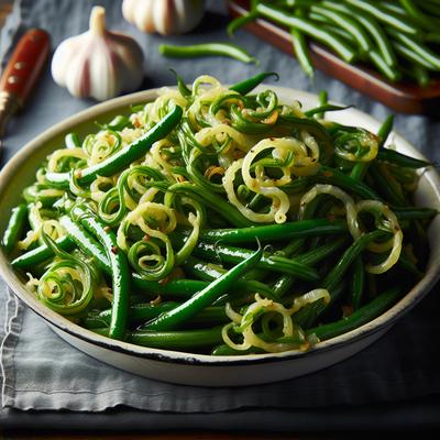 Image of Saute of Garlic Scapes Green Beans